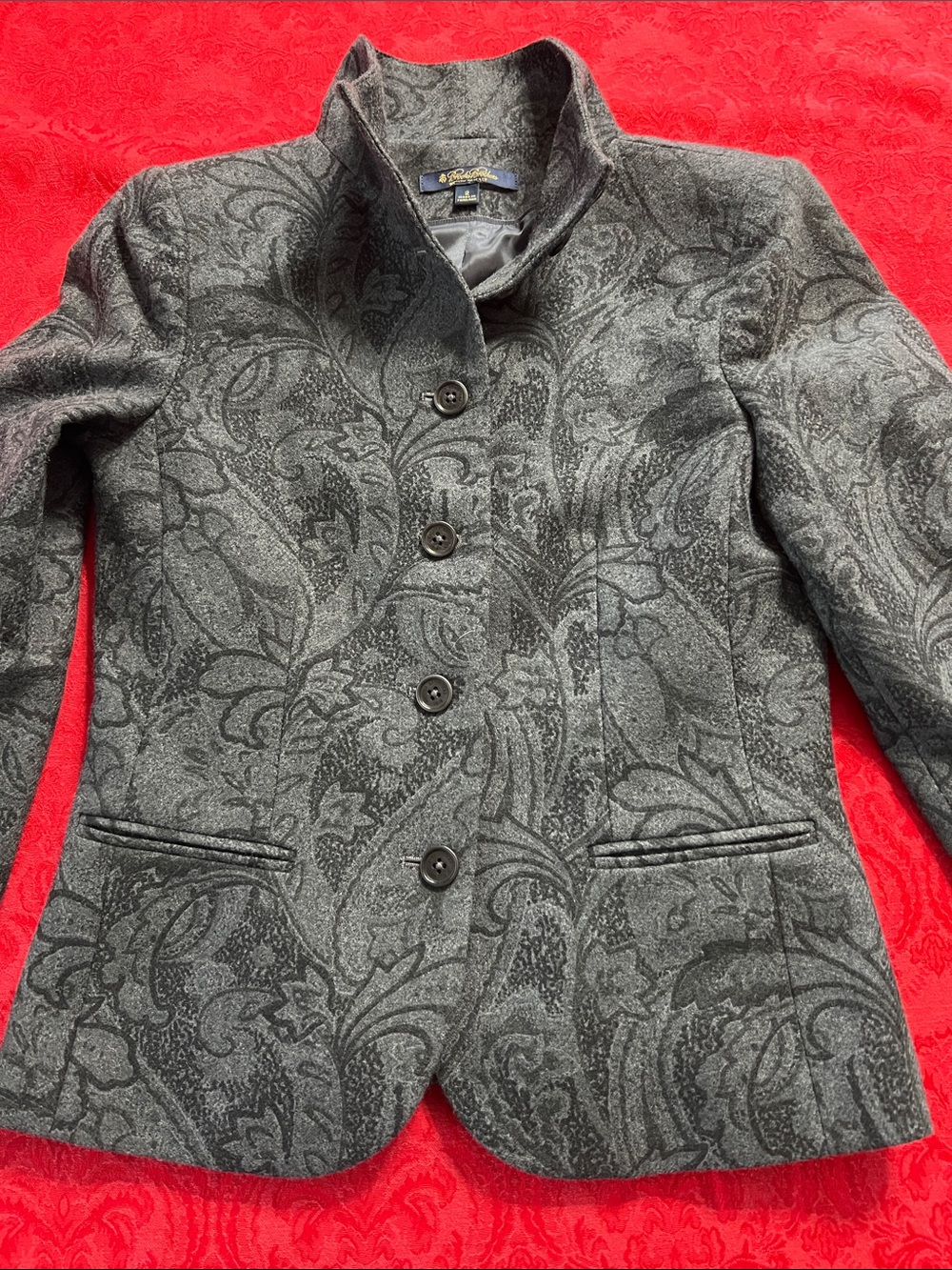 Brooks Brothers Women’s Size 2 Italian Wool Blend Paisley Funnel Neck Jacket